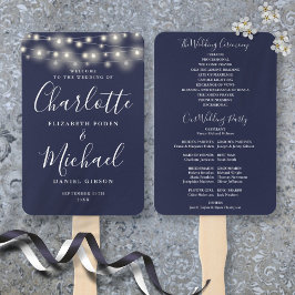 Leque Programa de Casamento com Luzes de Corda em Azul M