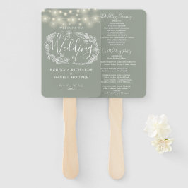 Leque Programa de Casamento com Luzes de Corda Verde Sag