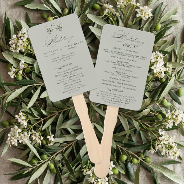 Leque Programa de Casamento com Monograma de Galho de Ol (Criador carregado)