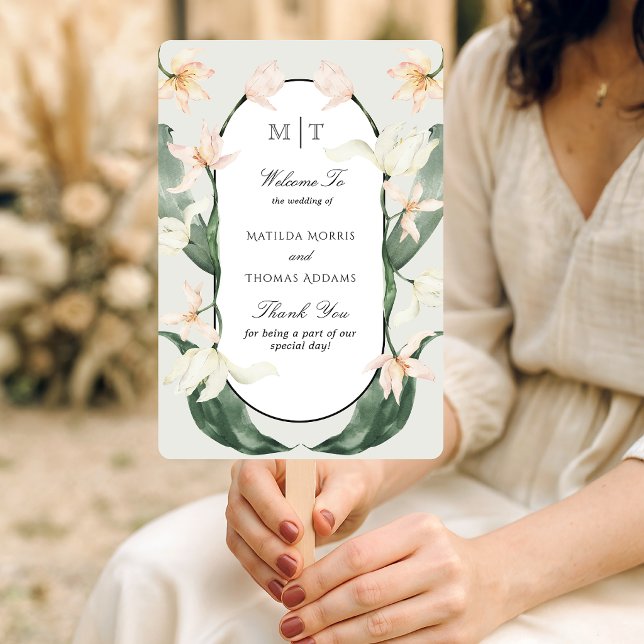 Leque Programa de Casamento com Monograma de Tulipas Bot (Criador carregado)