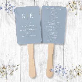 Leque Programa de Casamento com Monograma em Azul Desbot