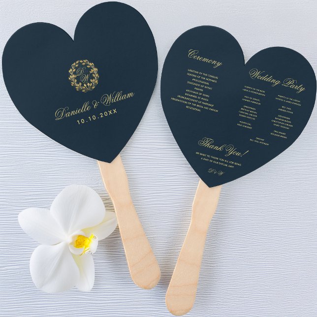 Leque Programa de Casamento com Monograma em Grinalda Do (Criador carregado)