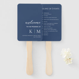 Leque Programa de Casamento com Monograma Moderno Azul e