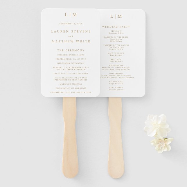 Leque Programa de Casamento com Monograma Simples em Dou (Frente e Verso)