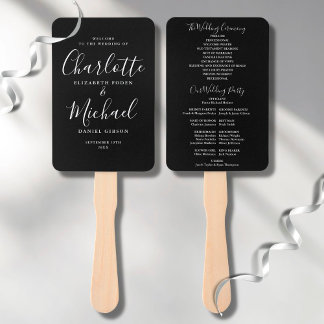 Leque Programa de Casamento com Roteiro Preto e Branco