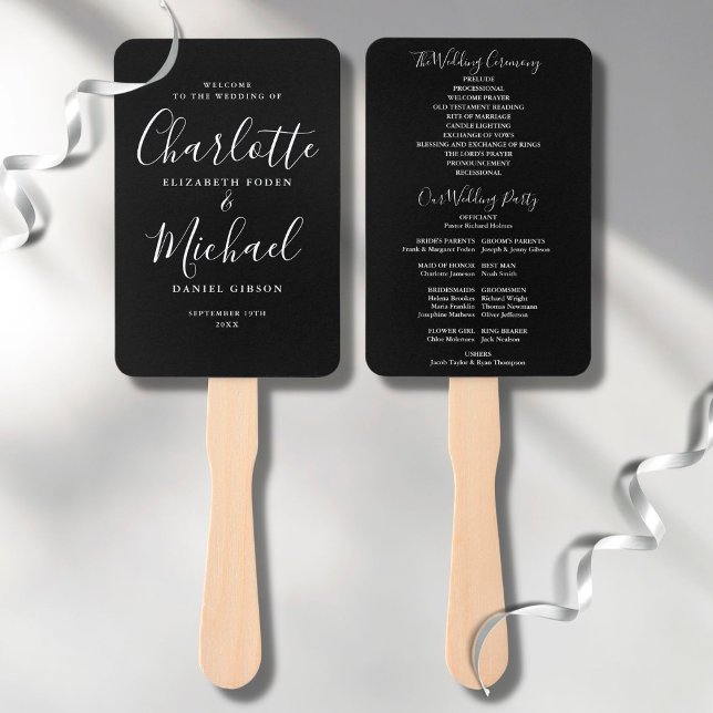 Leque Programa de Casamento com Roteiro Preto e Branco (Criador carregado)