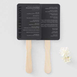 Leque Programa de Casamento com Tipografia de Carvão Ele