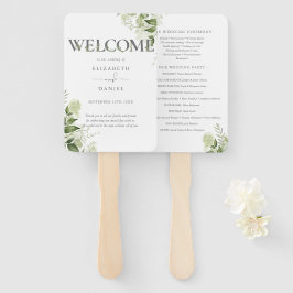 Leque Programa de Casamento com Tipografia Floral Verde