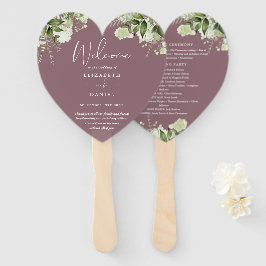 Leque Programa de Casamento com Vegetação Roxa Coração