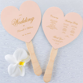 Leque Programa de Casamento Coração Caligrafia Rosa Bege