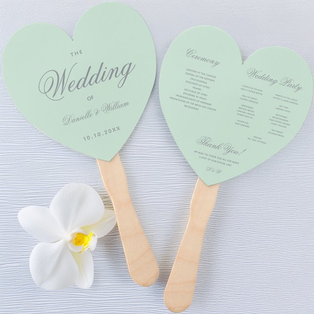 Leque Programa de Casamento Coração Caligrafia Verde Men (Criador carregado)
