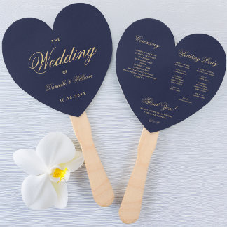 Leque Programa de Casamento Coração com Caligrafia Doura