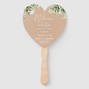 Leque Programa de Casamento Coração com Vegetação Marrom