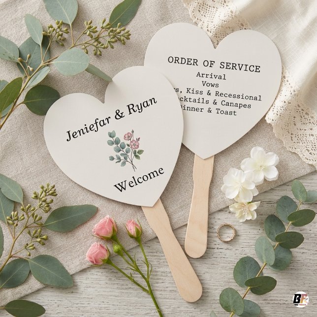 Leque Programa de Casamento Coração Floral de Eucalipto  (Criador carregado)