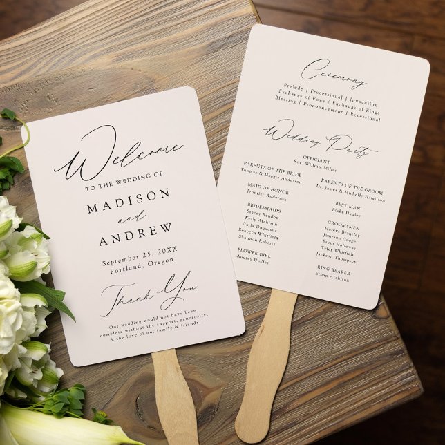 Leque Programa de Casamento Creme Elegante Moderno (Criador carregado)