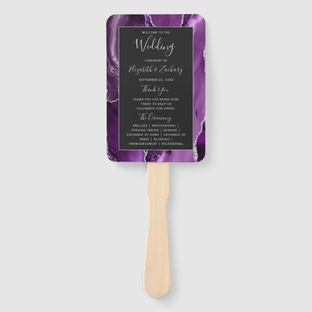 Leque Programa de Casamento Dark Purple Silver Ágata (Frente)