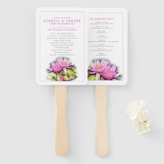 Leque Programa de casamento de aquarela (Frente e Verso)