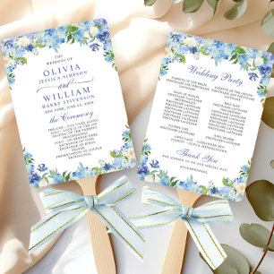 Leque Programa de Casamento de Azul Claro Hydrangea Gree