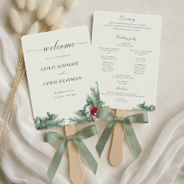 Leque Programa de Casamento de Berries e Pine Greenery
