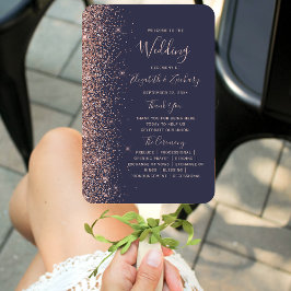 Leque Programa de Casamento de Borda Glitter Dourado Ros