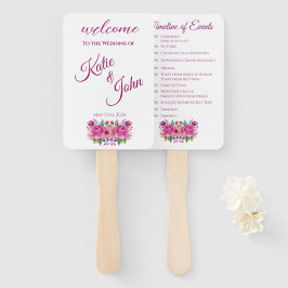 Leque Programa de Casamento de Buquês com Flor Rosa-Wate