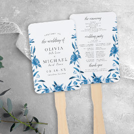 Leque Programa de Casamento de Chinoiserie floral Blue W