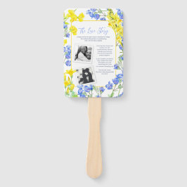 Leque Programa de casamento de cor amarela azul de flor