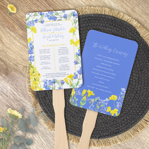 Leque Programa de casamento de cor amarela azul de flor