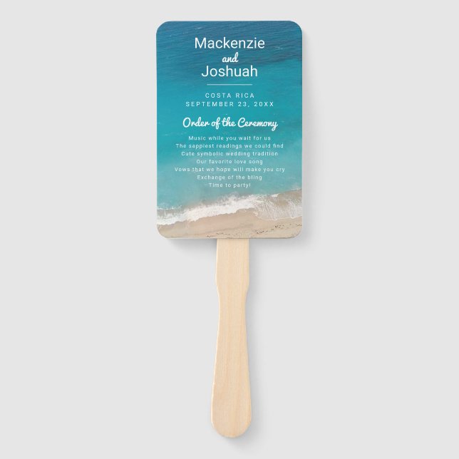 Leque Programa de Casamento de Cursos de Areia Tropical (Frente)