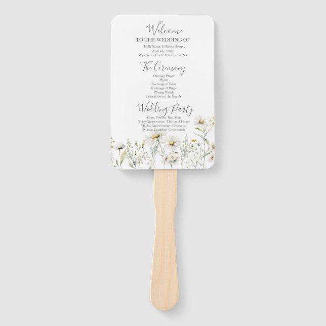 Leque Programa de Casamento de Daisy Wildflower (Frente)