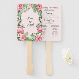 Leque Programa de Casamento de Flamingo Tropical em Aqua