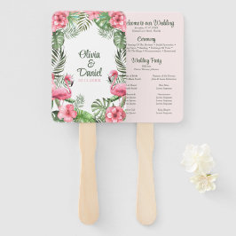 Leque Programa de Casamento de Flamingo Tropical em Aqua