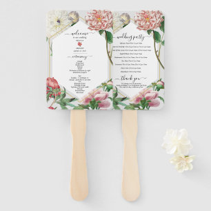 Leque Programa de Casamento de Flores Brancas Rosa