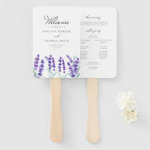 Leque Programa de Casamento de Flores de Lavanda de Aqua