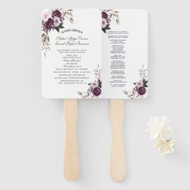 Leque Programa de Casamento de Flores Púrpuras de Aquare