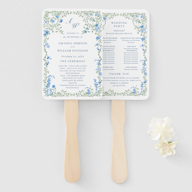 Leque Programa de Casamento de Flores Selvagens de Aquar (Frente e Verso)