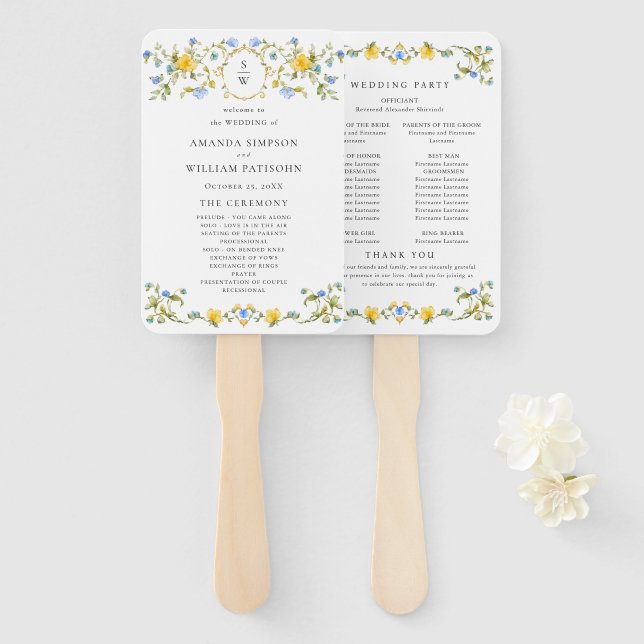 Leque Programa de Casamento de Flores Selvagens de Aquar (Frente e Verso)