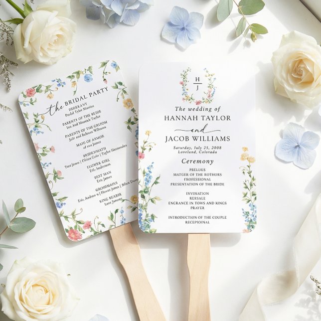Leque Programa de Casamento de Flores Silvestres Elegant (Criador carregado)