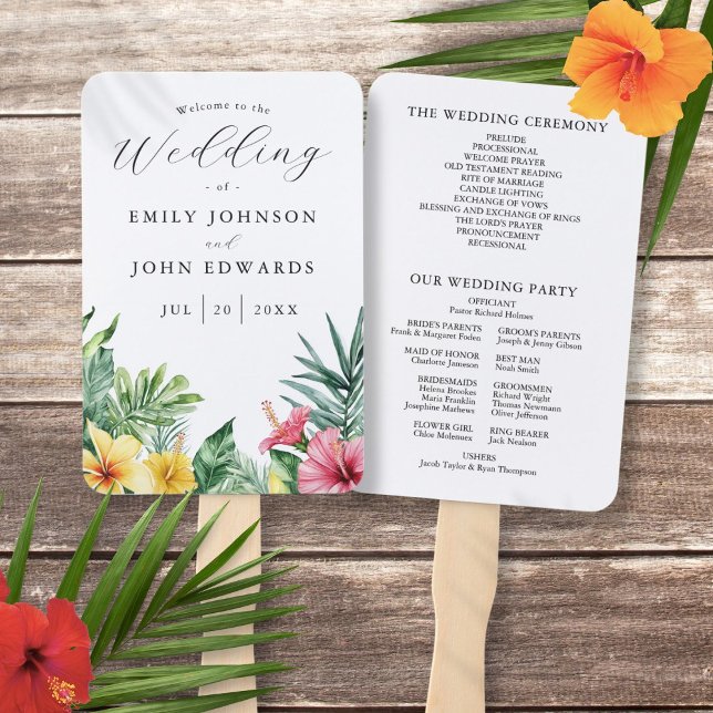 Leque Programa de Casamento de Flores Tropicais em Aquar (Watercolor Tropical Flowers Wedding Program Hand Fan)