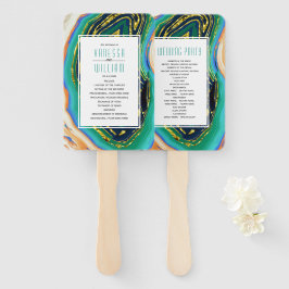 Leque Programa de casamento de folha de ouro verde, azul