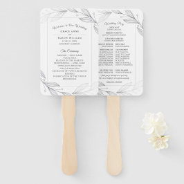 Leque Programa de Casamento de Folhas Botânicas de Prata