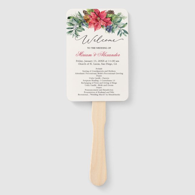 Leque Programa de Casamento de Foliage Poinsettia Greene (Frente)
