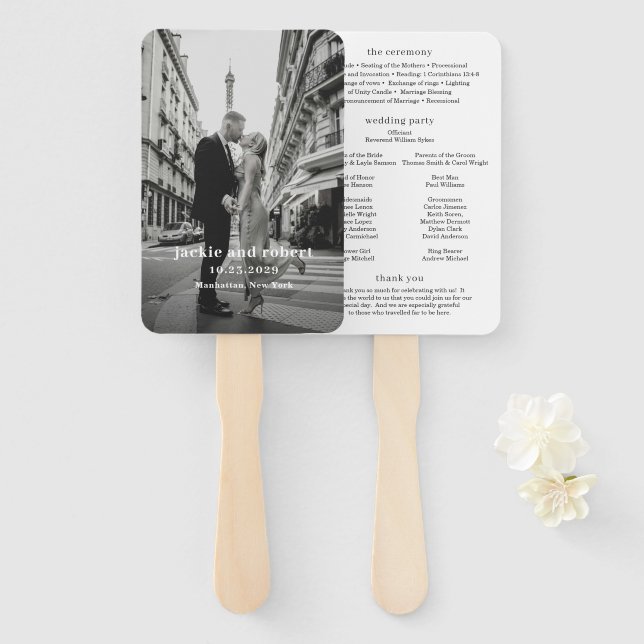 Leque Programa de Casamento de Foto Moderna Minimalista (Frente e Verso)