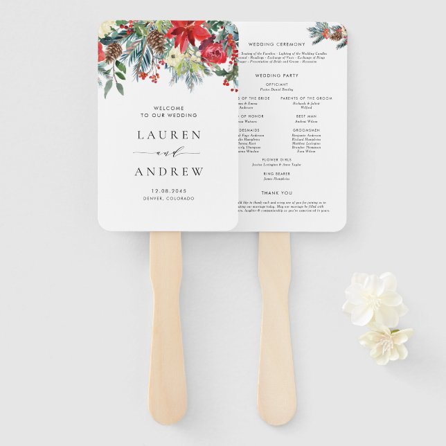 Leque Programa de Casamento de Garland Wcolor Winter Blo (Frente e Verso)