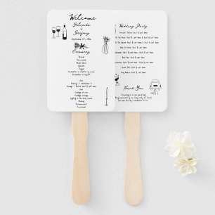 Leque Programa de Casamento de Ilustrações Desenhadas à