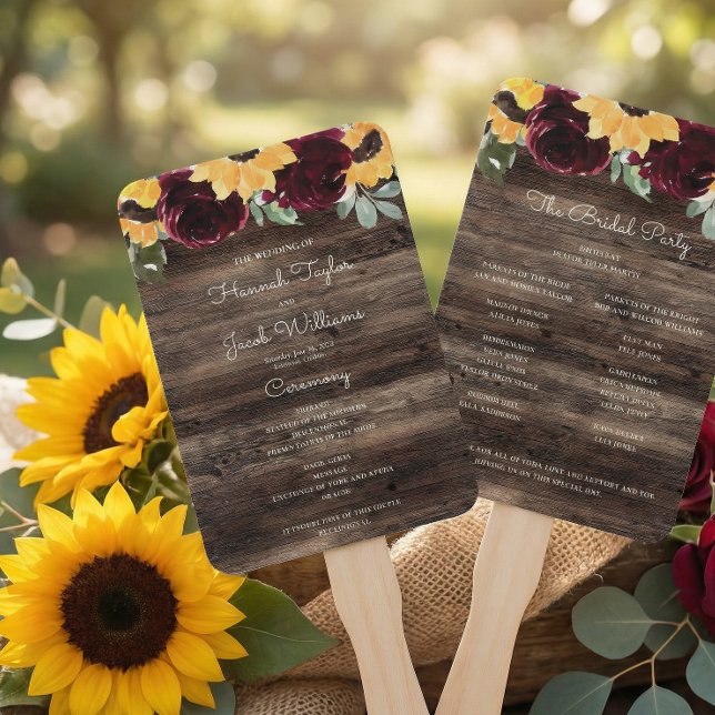 Leque Programa de Casamento de Madeiras Rústicas de Gira (Criador carregado)