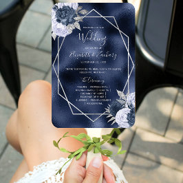 Leque Programa de Casamento de Marinhos de Prata Floral