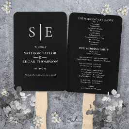 Leque Programa de Casamento de Monograma Branco e Preto