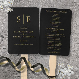 Leque Programa De Casamento De Monogramas Preto E Dourad