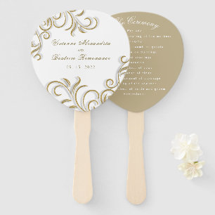 Leque Programa de casamento de pergaminho de ouro decora